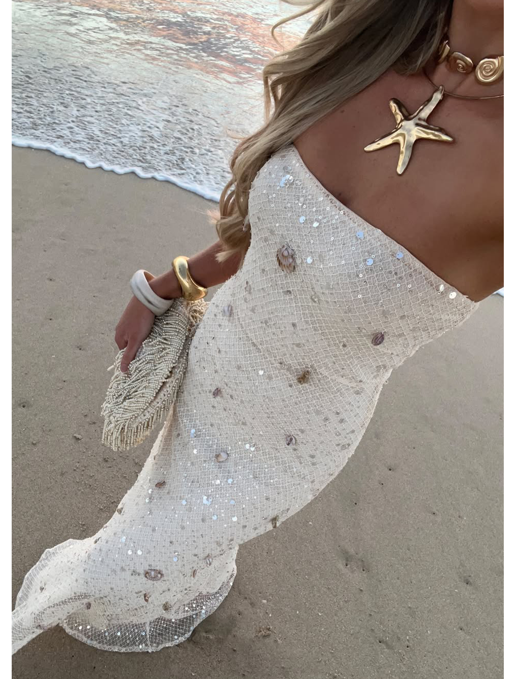 Orelli Shell Sequin Knit Maxi Dress — Ivory