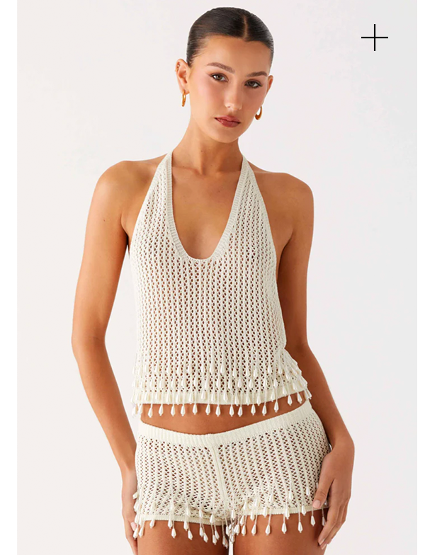 Pearl Shore Beaded Crochet Top + Pearl Shore Beaded Crochet Mini Short — Ivory