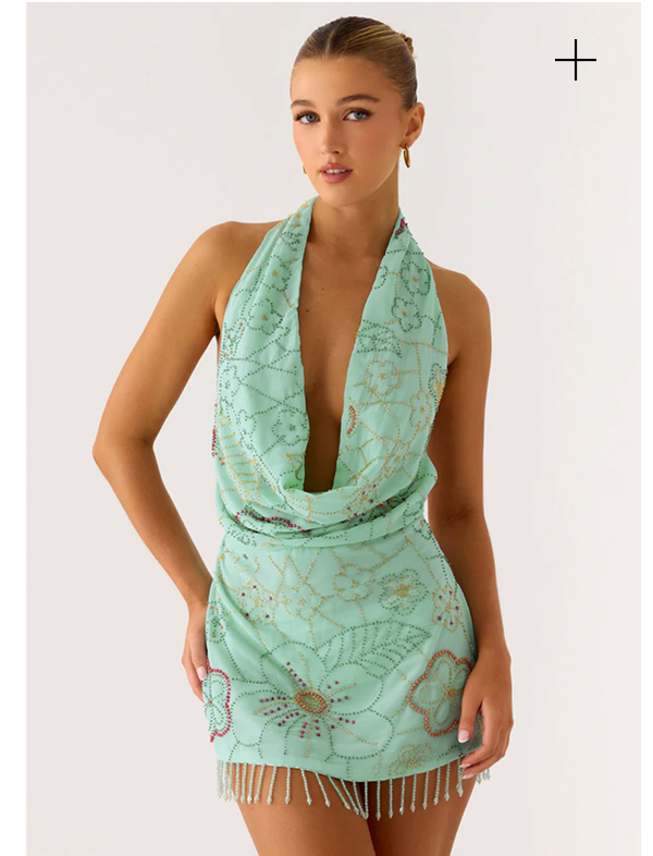 Outlaw Beaded Mini Dress — Mint Aqua