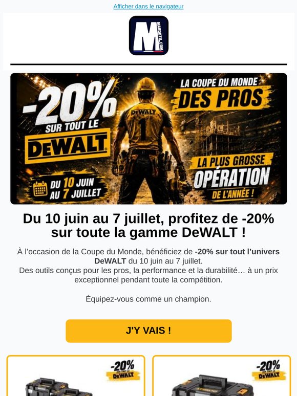 -20% sur les outils DeWALT jusqu’au 7 juillet