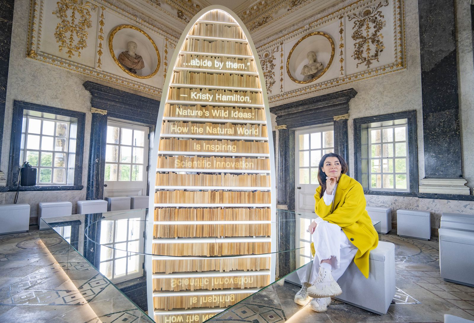 Es Devlin with her library installation at Castle Howard