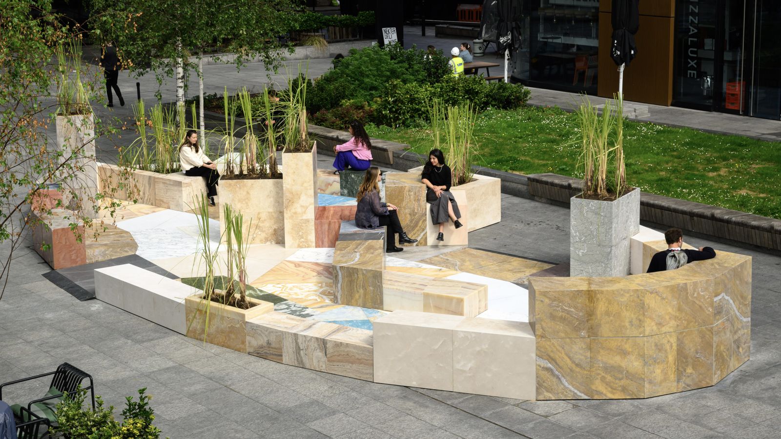 Marble offcuts seating installation in London