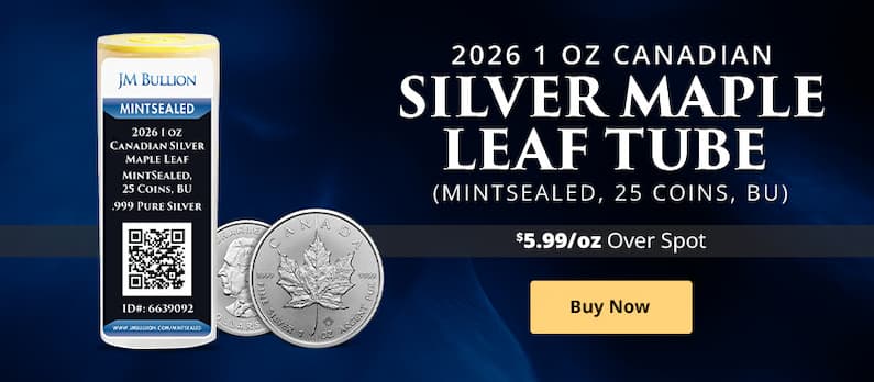 ON SALE: 2026 1 oz Canadian Silver Maple Leaf Tube (MintSealed, 25 Coins, BU)oz SilverTowne Pony Silver Bar (New)