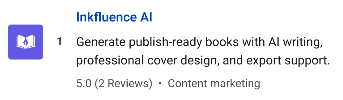 Inkfluence AI: Generate publish-ready books with AI writing, professional cover design, and export support.