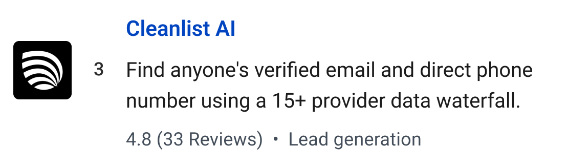 Cleanlist AI: Find anyone's verified email and direct phone number using a 15+ provider data waterfall.