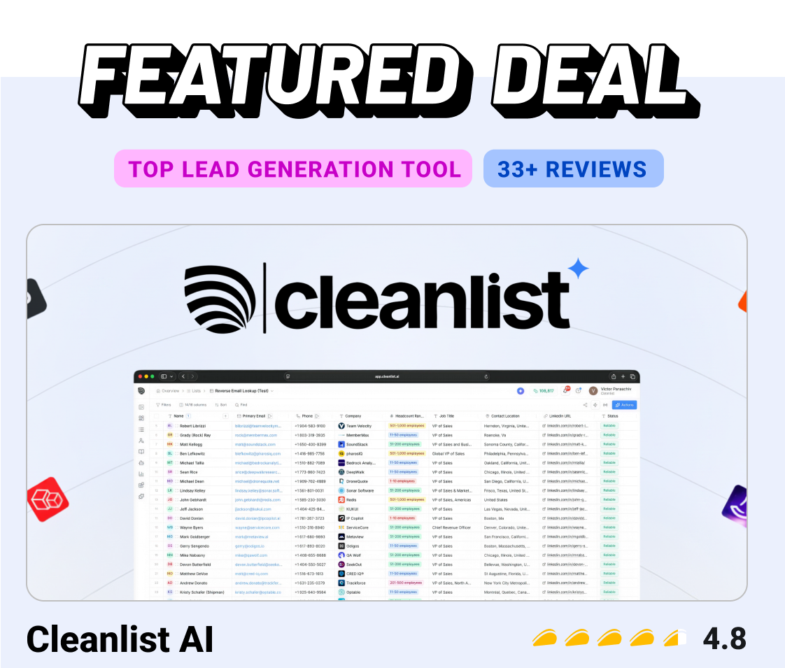 Featured Deal: Cleanlist AI (Top Lead Generation Tool, 33+ reviews)