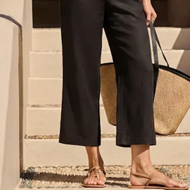 Black Linen Blend Culotte Trousers