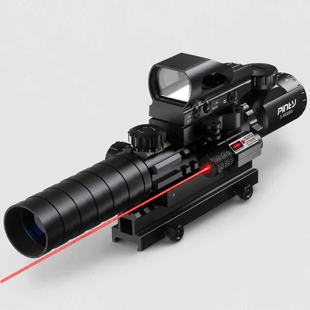 Pinty Nova 3-in-1 3-9x32 SFP Rifle Scope Combo, Red Laser