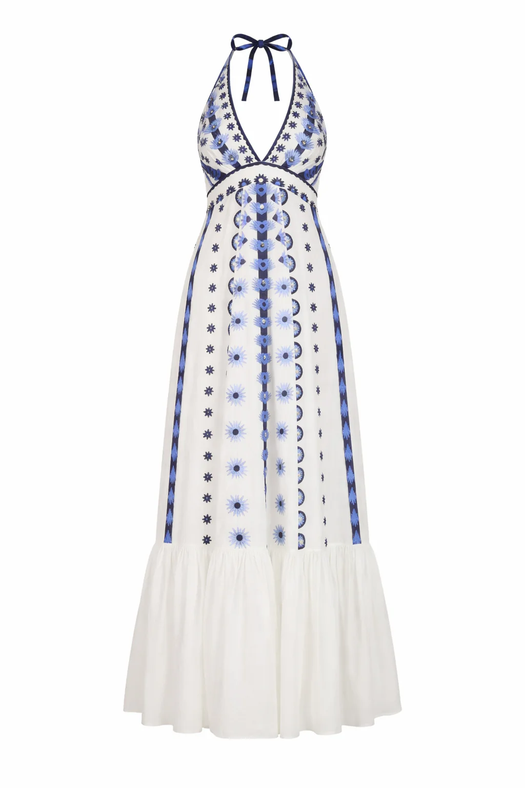 Image of Edith Halter Dress - White & Blue