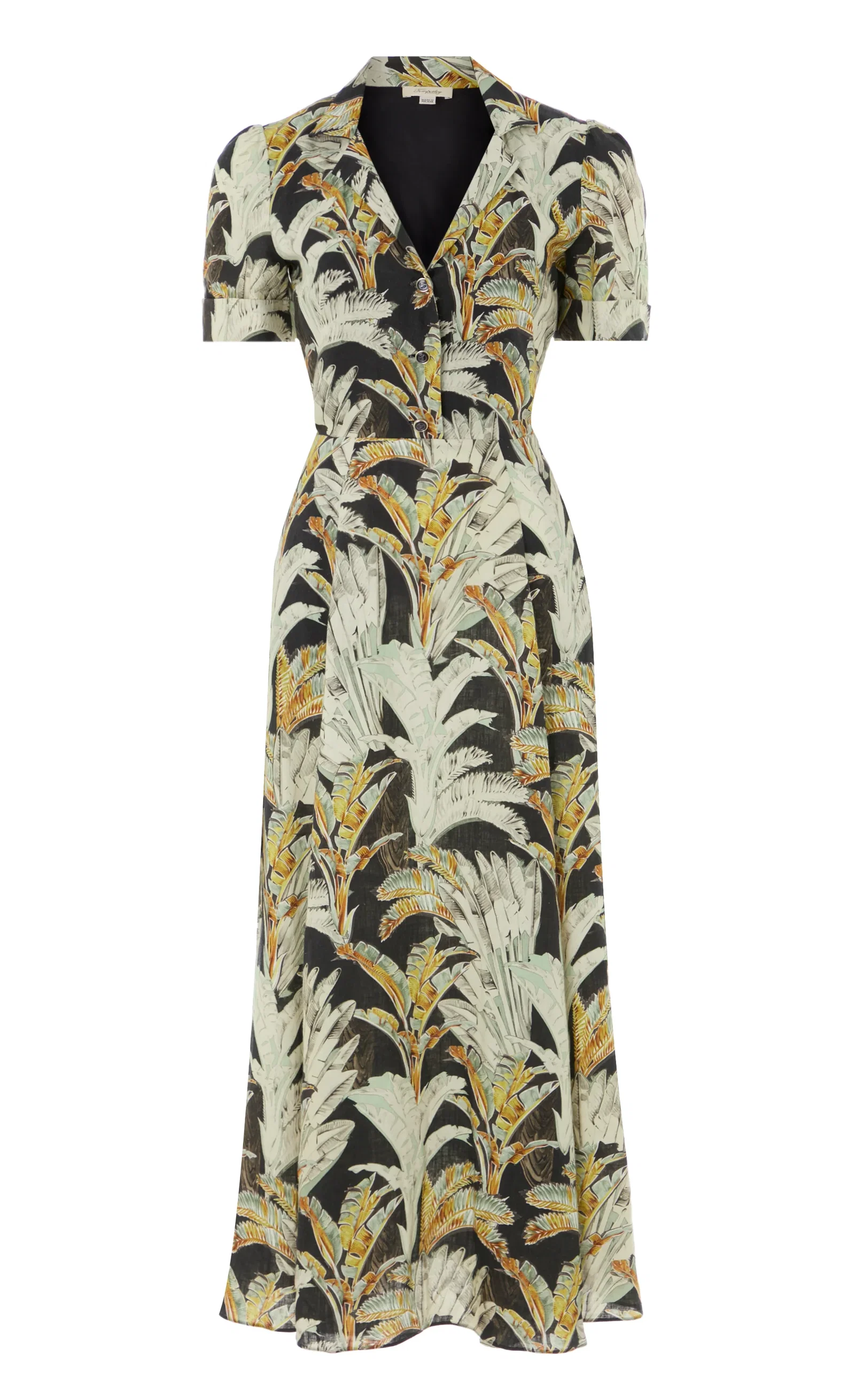 Image of Baxter Linen Sleeved Dress - Black & Khaki