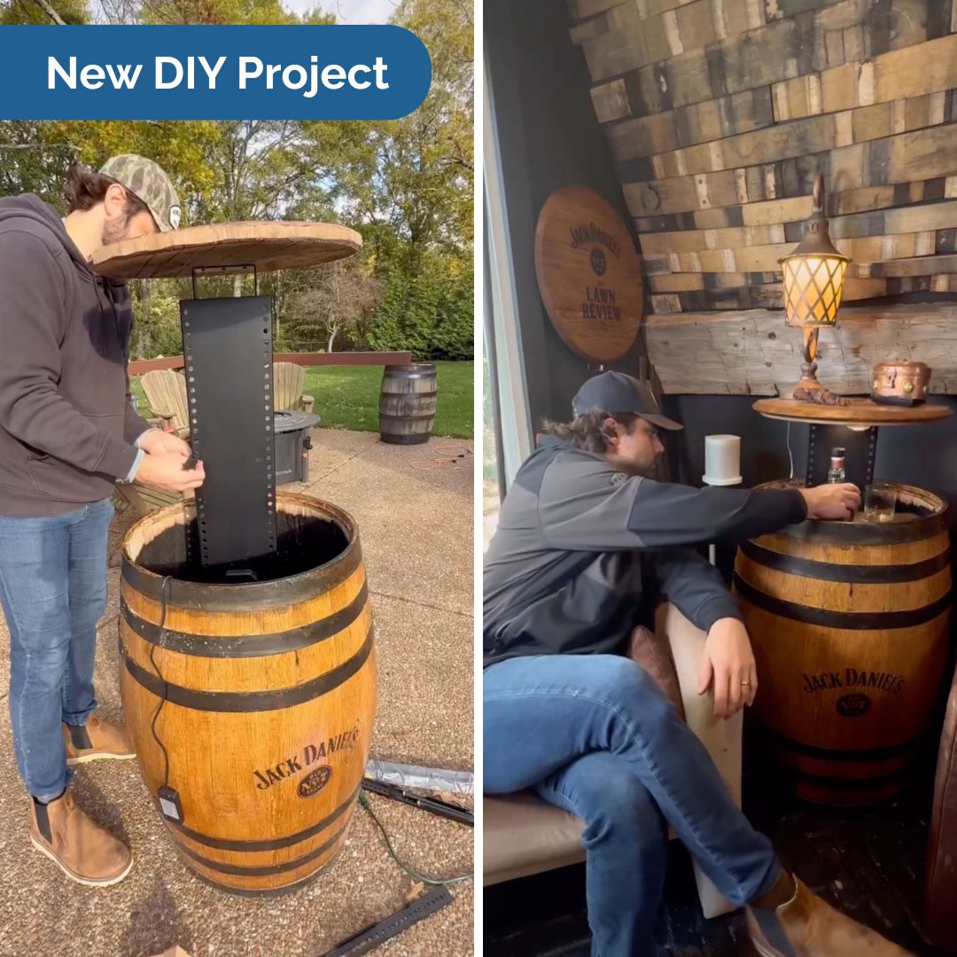 Whiskey Barrel Bar TV Lift project @thelawnreview