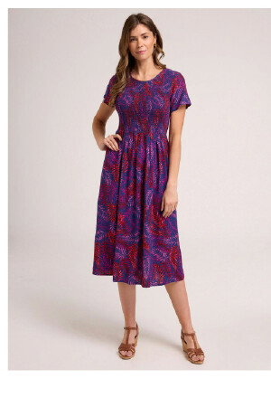 Shirred Bodice Print Midi Dress