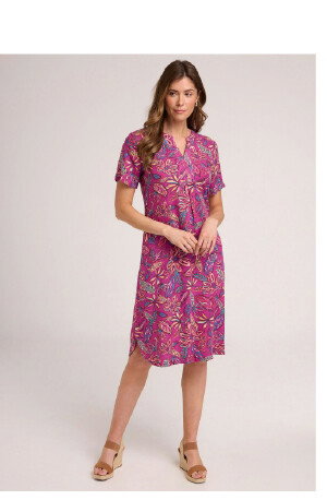 Linen Blend Tropical Leaf Print Midi Dress