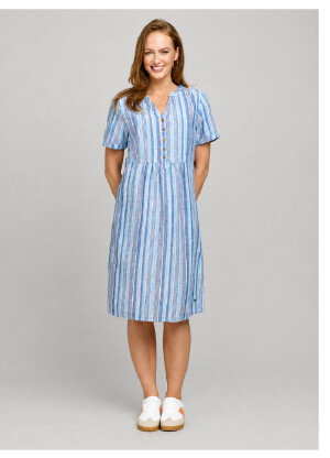 Linen Blend Stripe Midi Dress