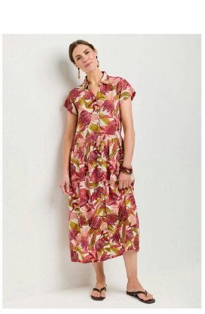 Linen Blend Collared Print Dress