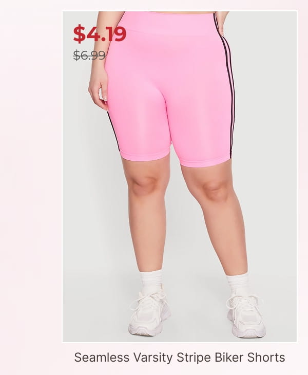 Shop Plus Size Seamless Varsity Stripe High Waisted Biker Shorts