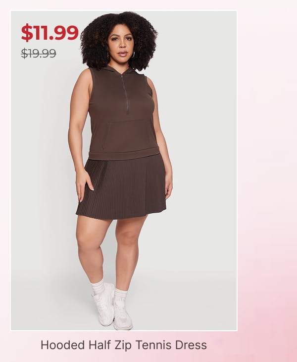 Shop Plus Size Hooded Half Zip Sleeveless Tennis Dress