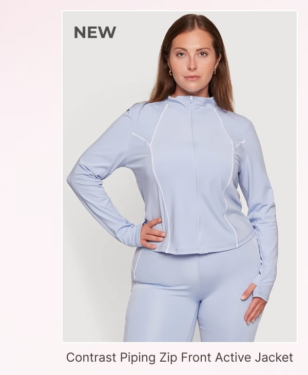 Shop Plus Size Contrast Piping Zip Front Mock Neck Active Jacket