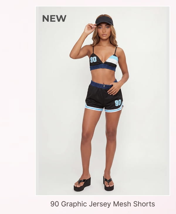 Shop 90 Graphic Denim Trim Jersey Mesh Shorts