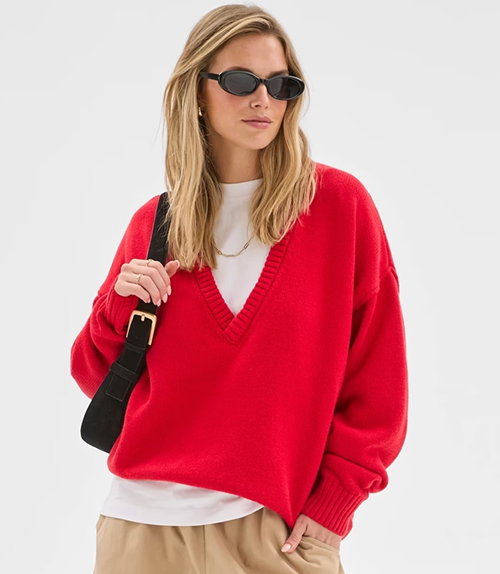 Lily Loves Australian Cotton blend deep v-neck jumper