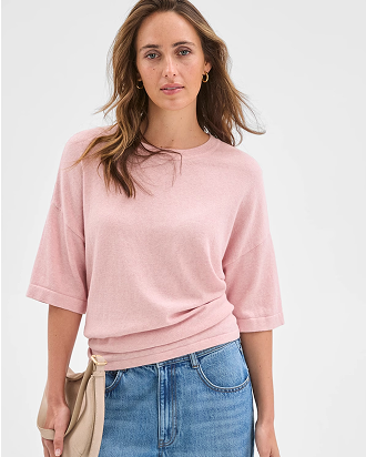 Cotton cashmere blend oversized crew neck t-shirt