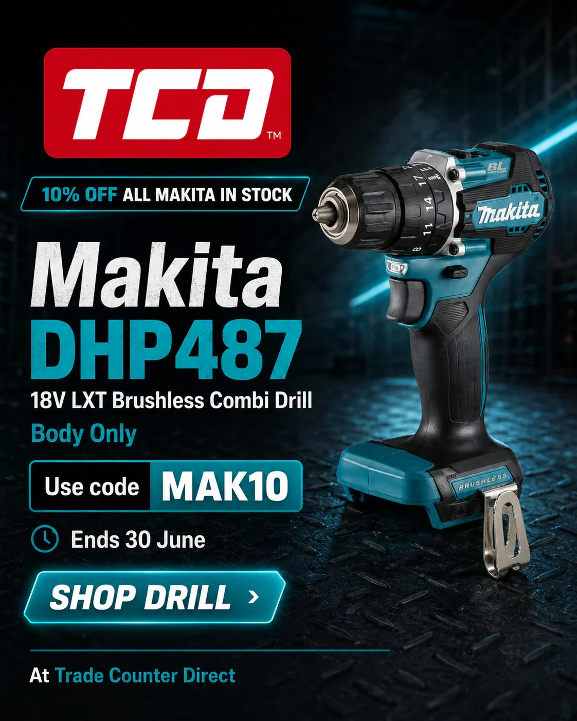 Makita DHP487 18V LXT Brushless Combi Drill Body Only
