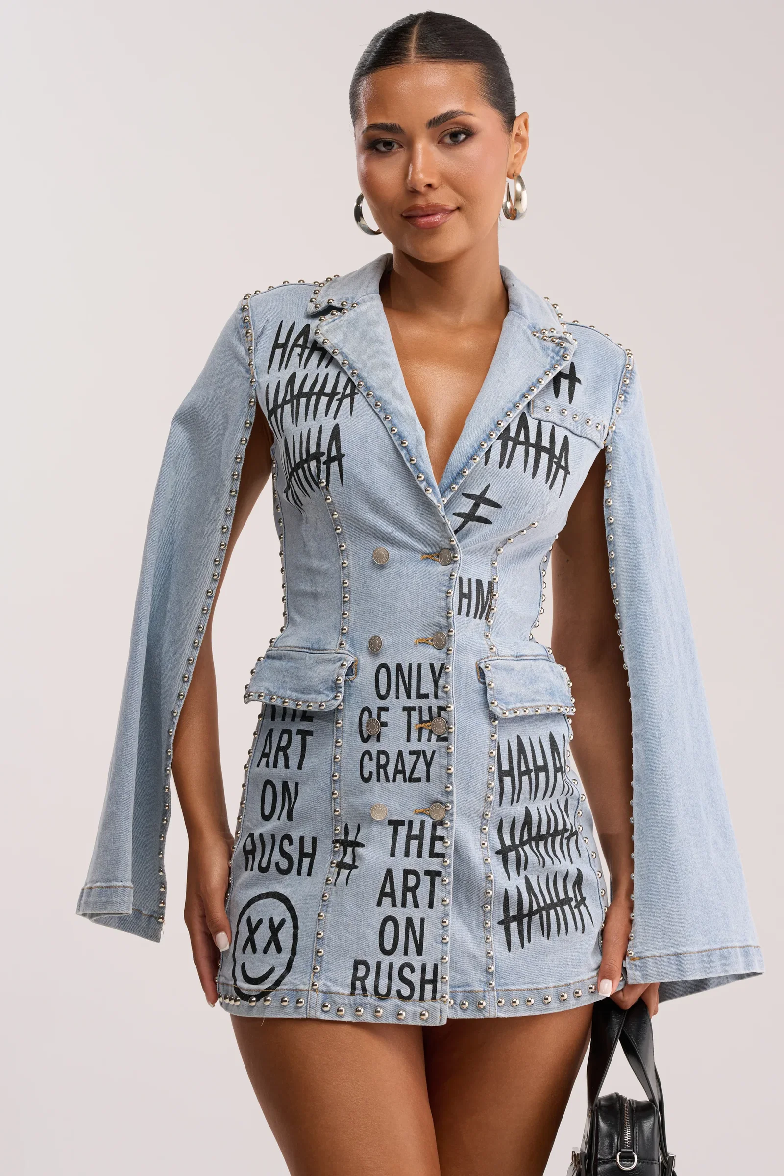 Image of MARK MY WORDS GRAPHIC STUDDED CAPE DRESS
