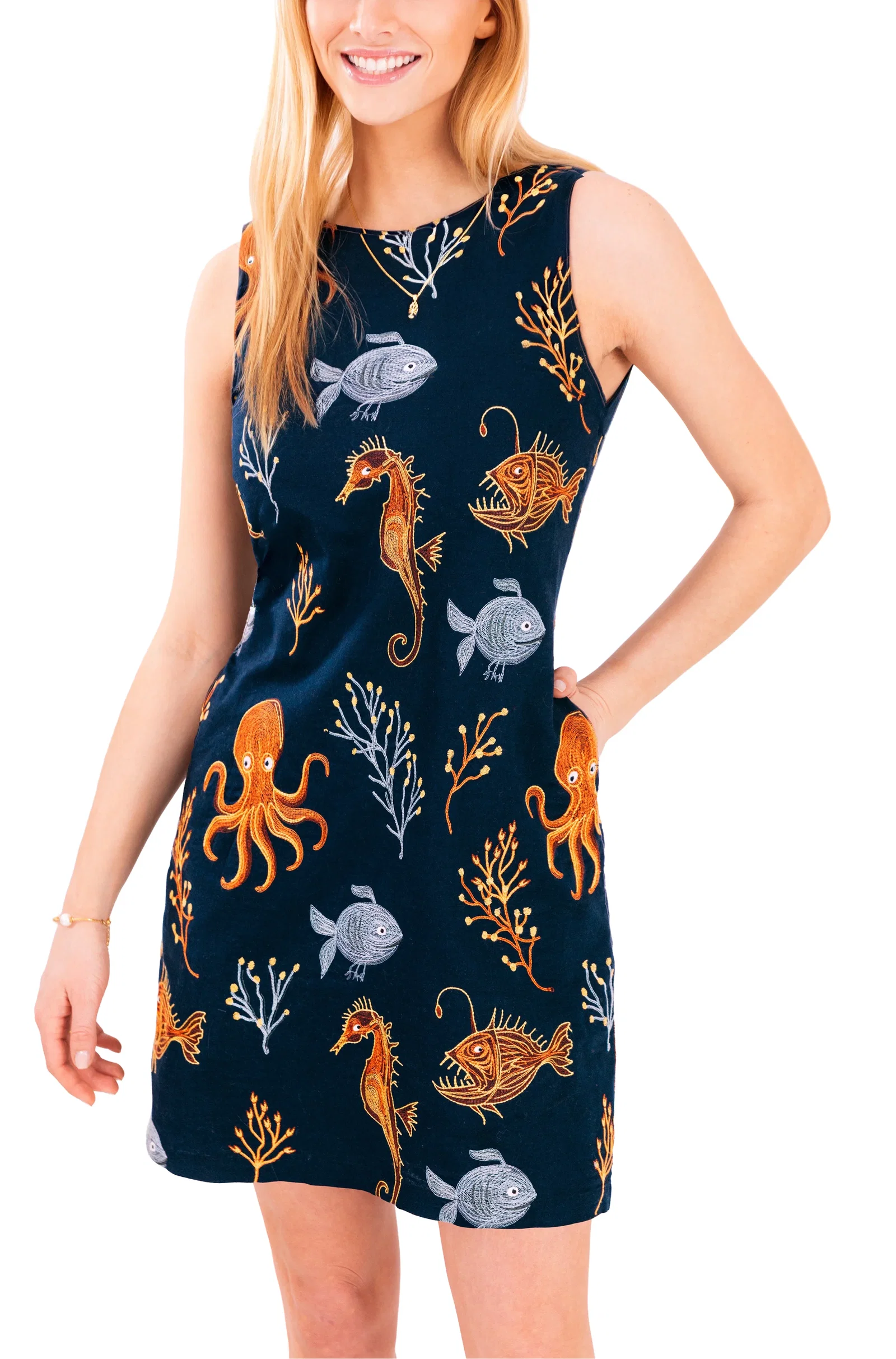 Image of The Deep Blue Sea Embroidered Shift Dress