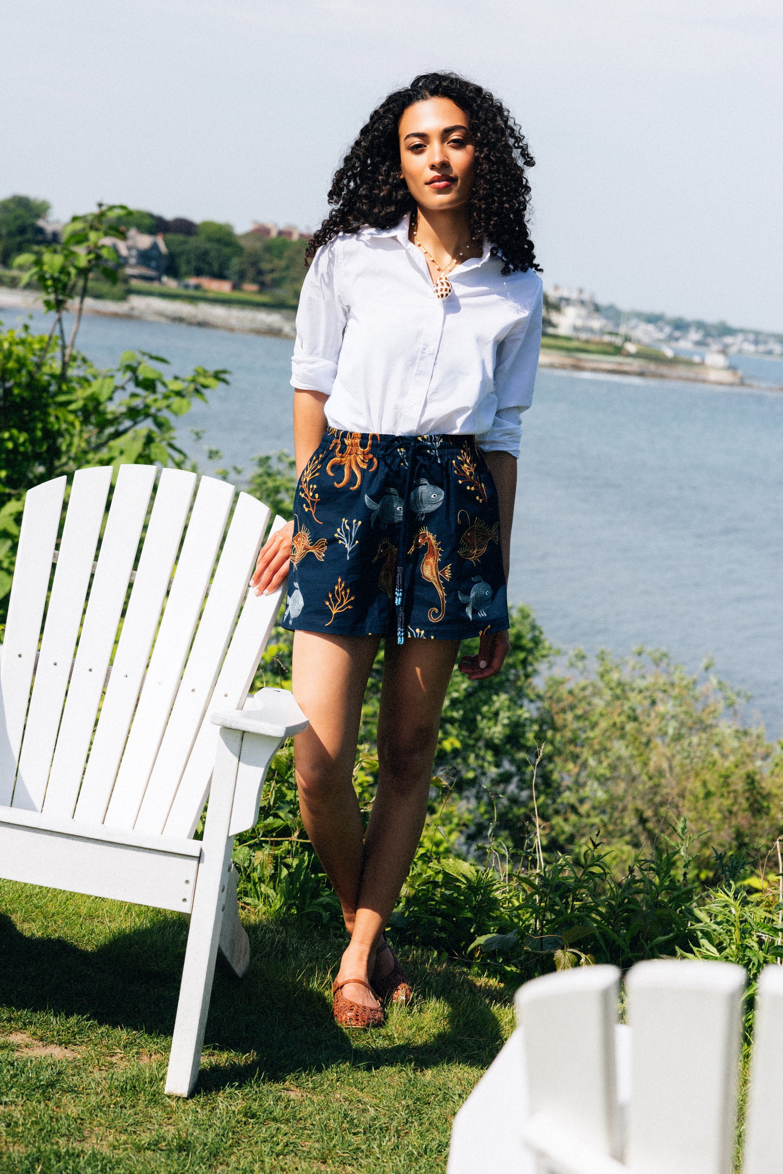 The Deep Blue Sea Embroidered Shorts in Navy