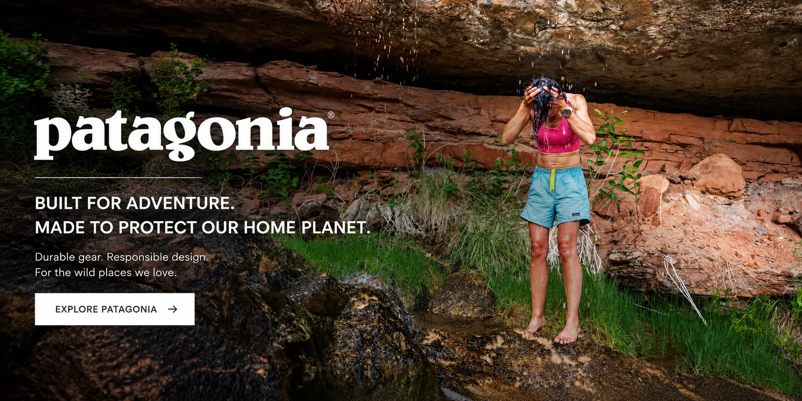 Outdoor adventurer wearing Patagonia apparel while hiking through a mountain landscape