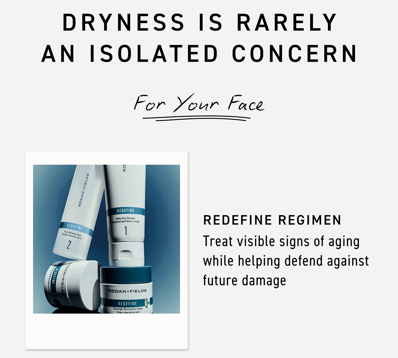 Redefine regimen treats visible signs of aging while helping defend against future damage.