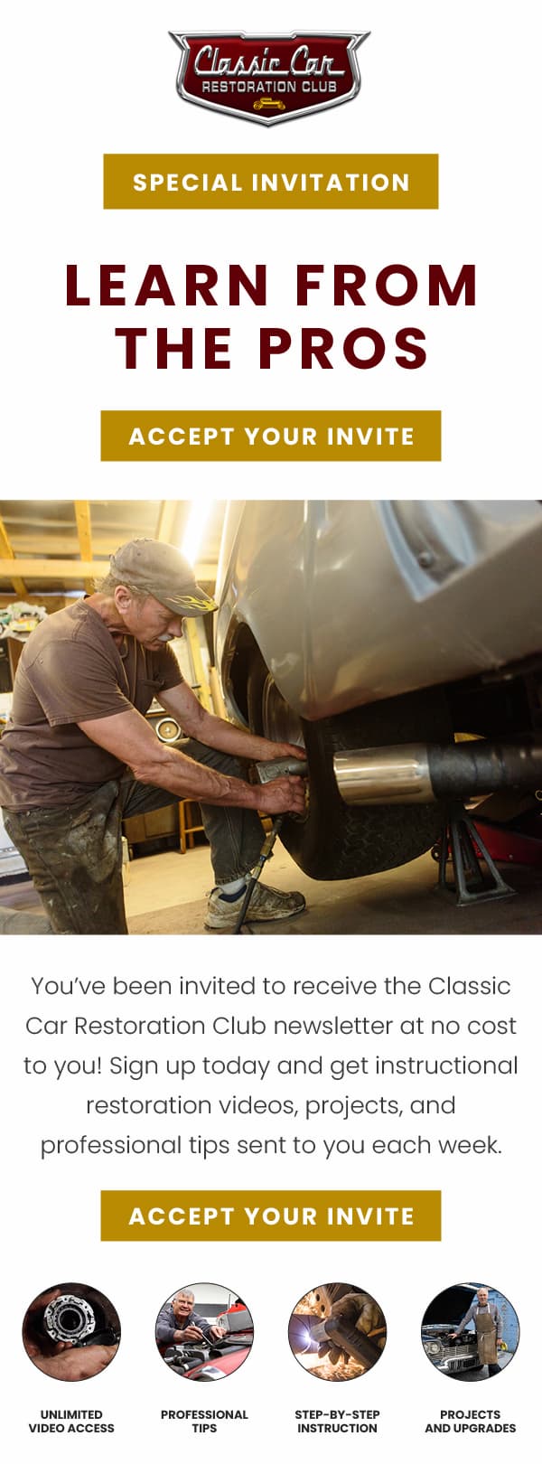 Classic Car Restoration Club nomination graphic with a red classic convertible on a beach and a message saying, “Congrats, you’ve been nominated.”