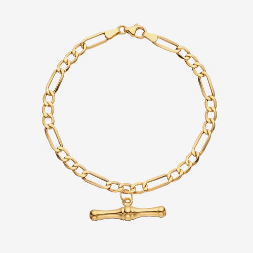 9ct Yellow Gold T-Bar Figaro Chain Bracelet