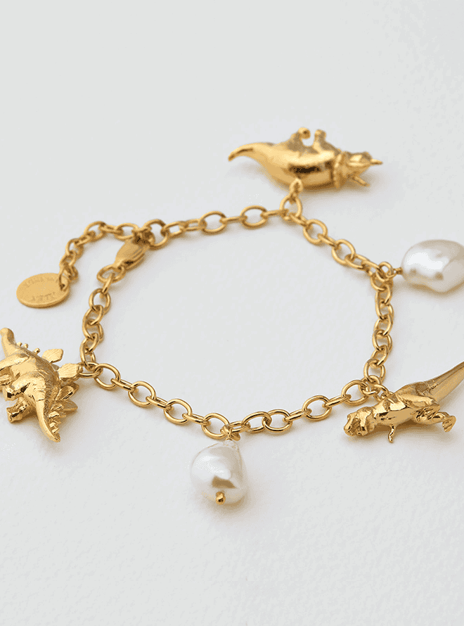 Dinosaur and Baroque Pearl Charm Bracelet