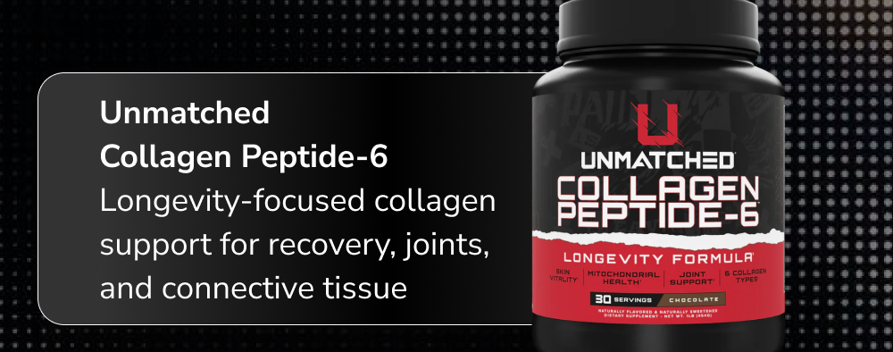 Unmatched collagen peptide-6 for recovery, joints, and connective tissue support.