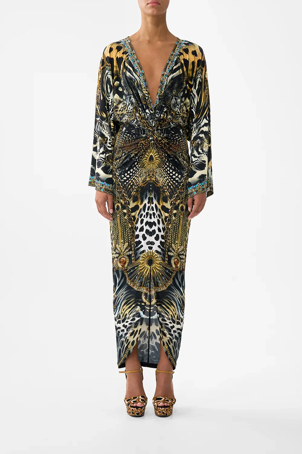 Image of LONG SPLIT FRONT TWIST DRESS FELINE FOLKLORE