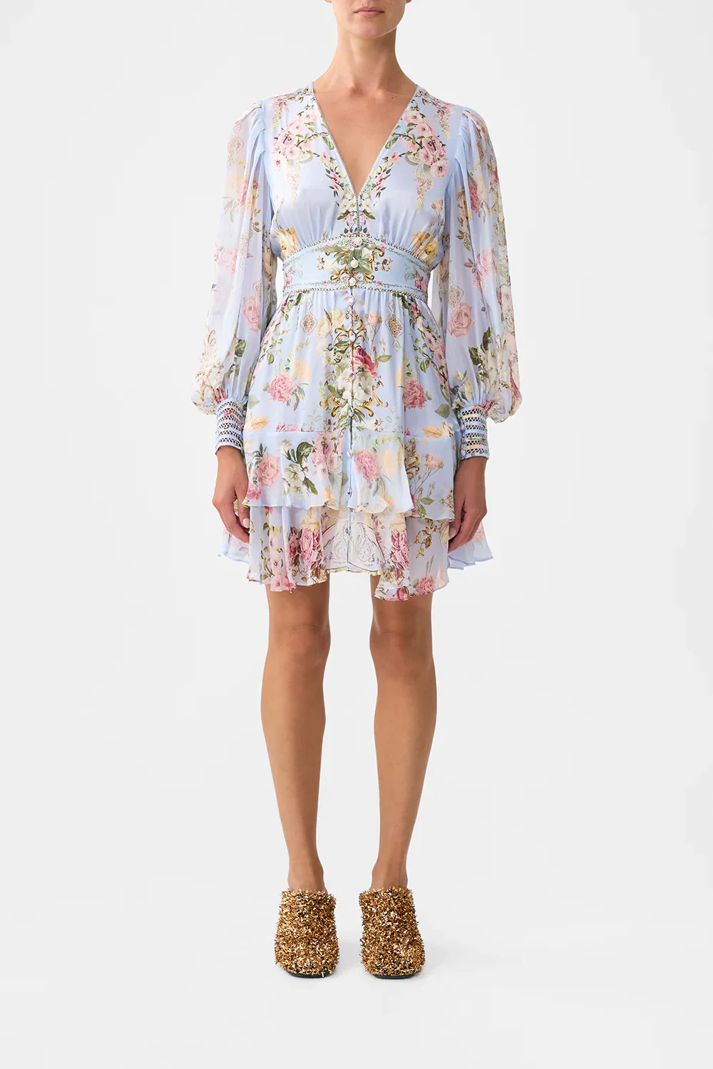 Image of BUTTON FRONT FRILL DRESS TILED IN TIME