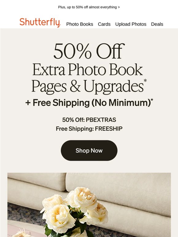 ICYMI: 50% off extra photo book pages & upgrades + FREE shipping! ☀️