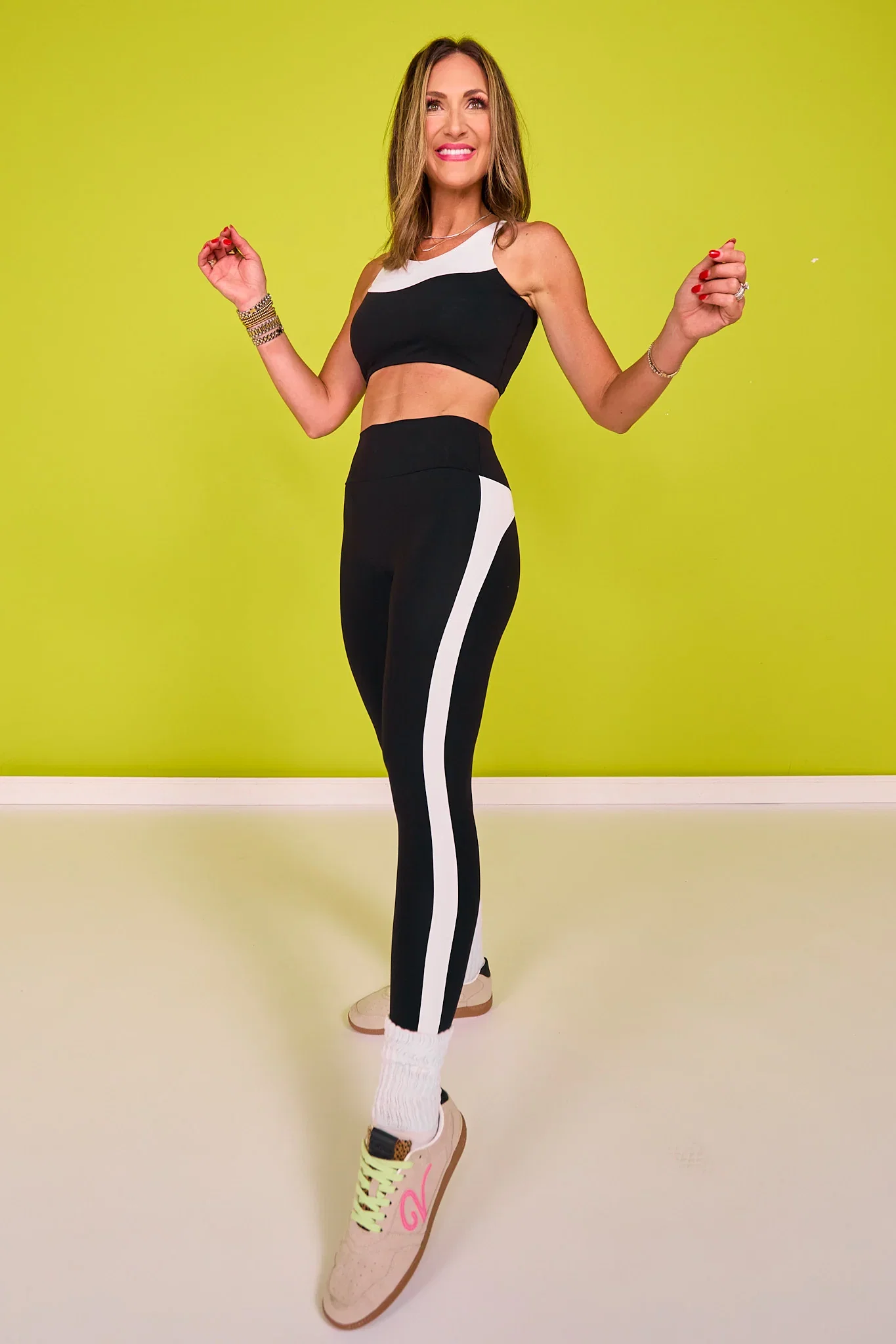 SSYS Curved Contrast Leggings in Black and White