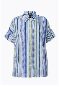 Muslinblus, randig, oversize-modell, krage, halvlång ärm