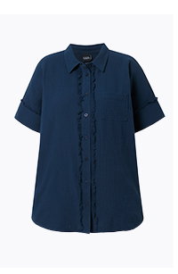 Muslinblus i oversize-modell, fransar, krage, halvlång ärm