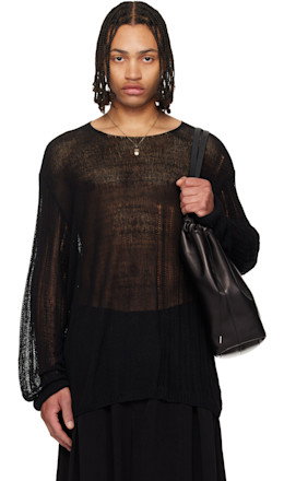 Black Round Neck Pullover Sweater - YOHJI YAMAMOTO