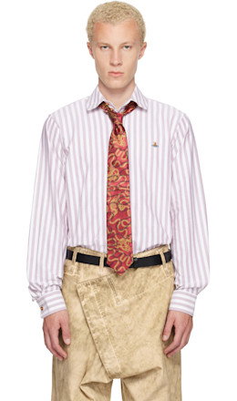 White & Burgundy Two Button Krall Shirt - Vivienne Westwood