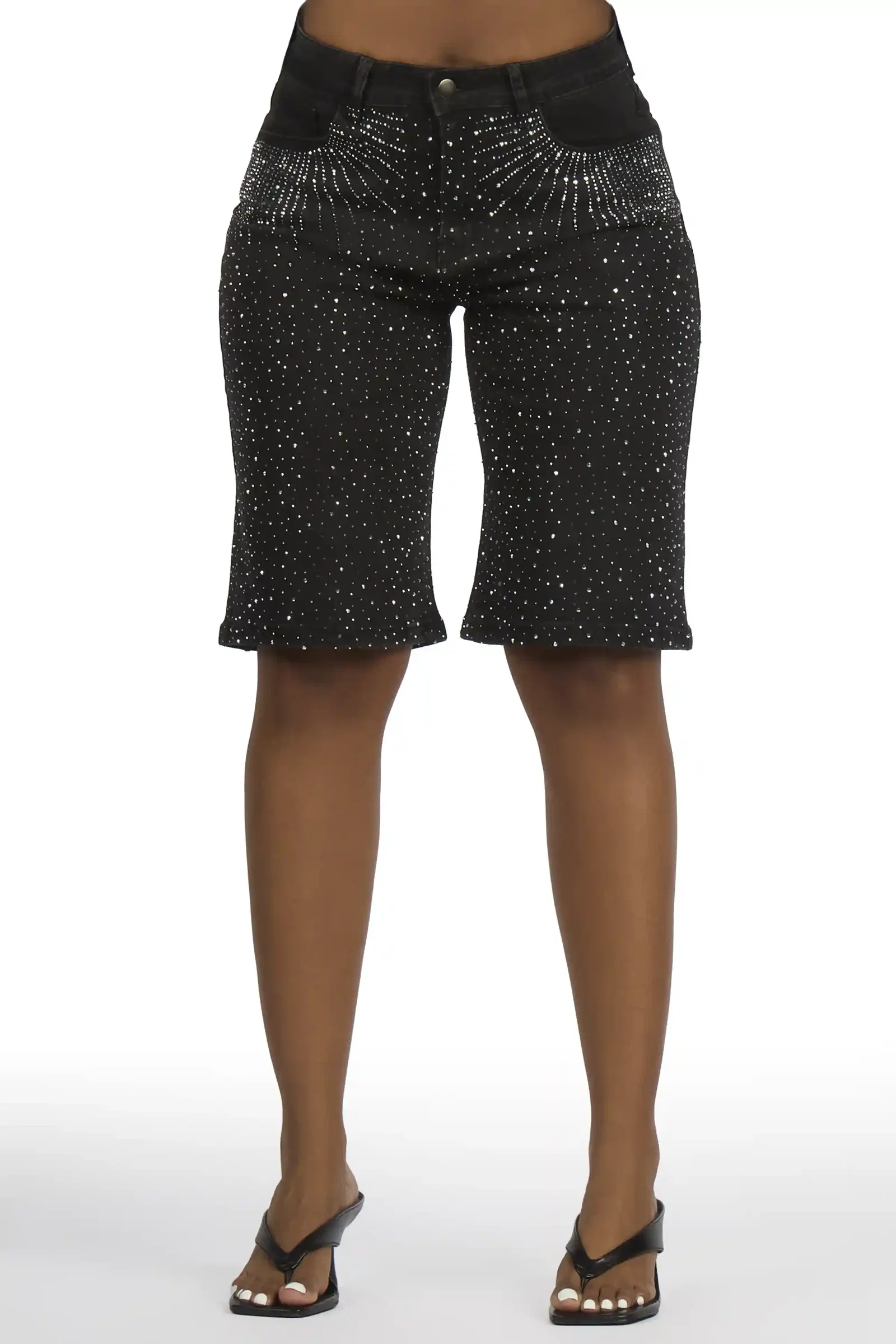 Image of LaTonia Black Rhinestone Denim Jort