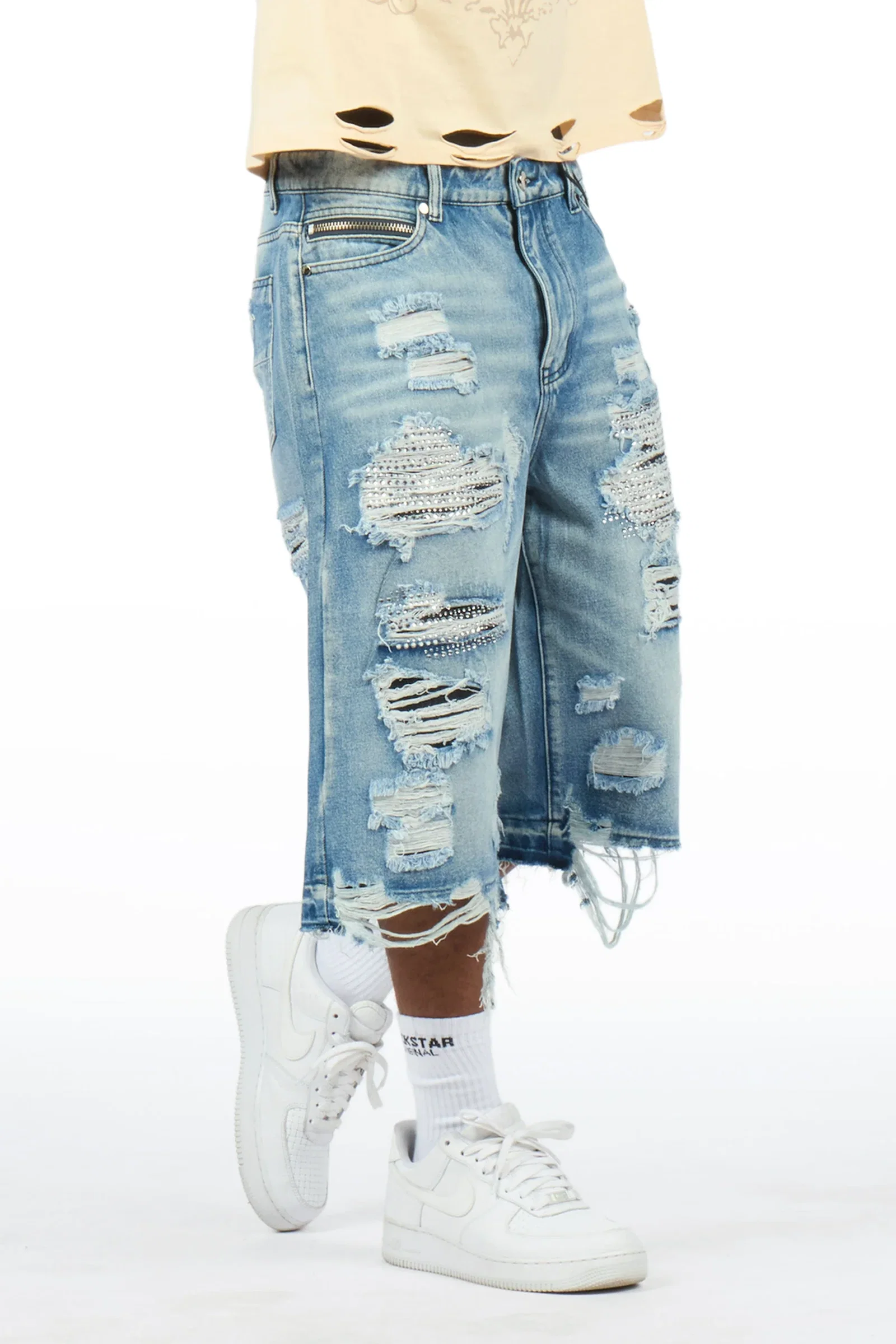 Image of Mathey Light Blue Rhinestone Jort