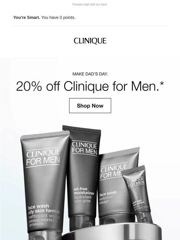 Father’s Day special 🎉 20% off Clinique for Men.