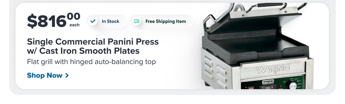 Waring WFG150T Single Commercial Panini Press w/ Cast Iron Smooth Plates, 120v