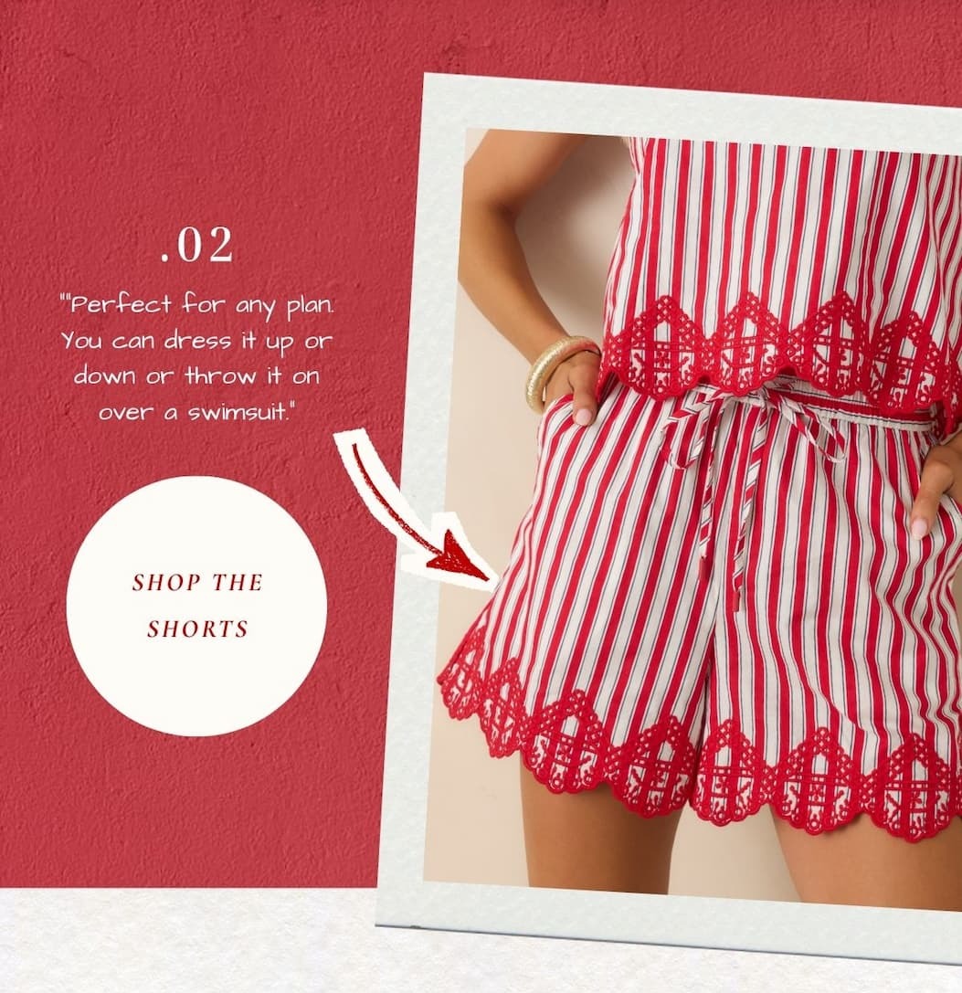 Image of red and white striped shorts. Shop the shorts.