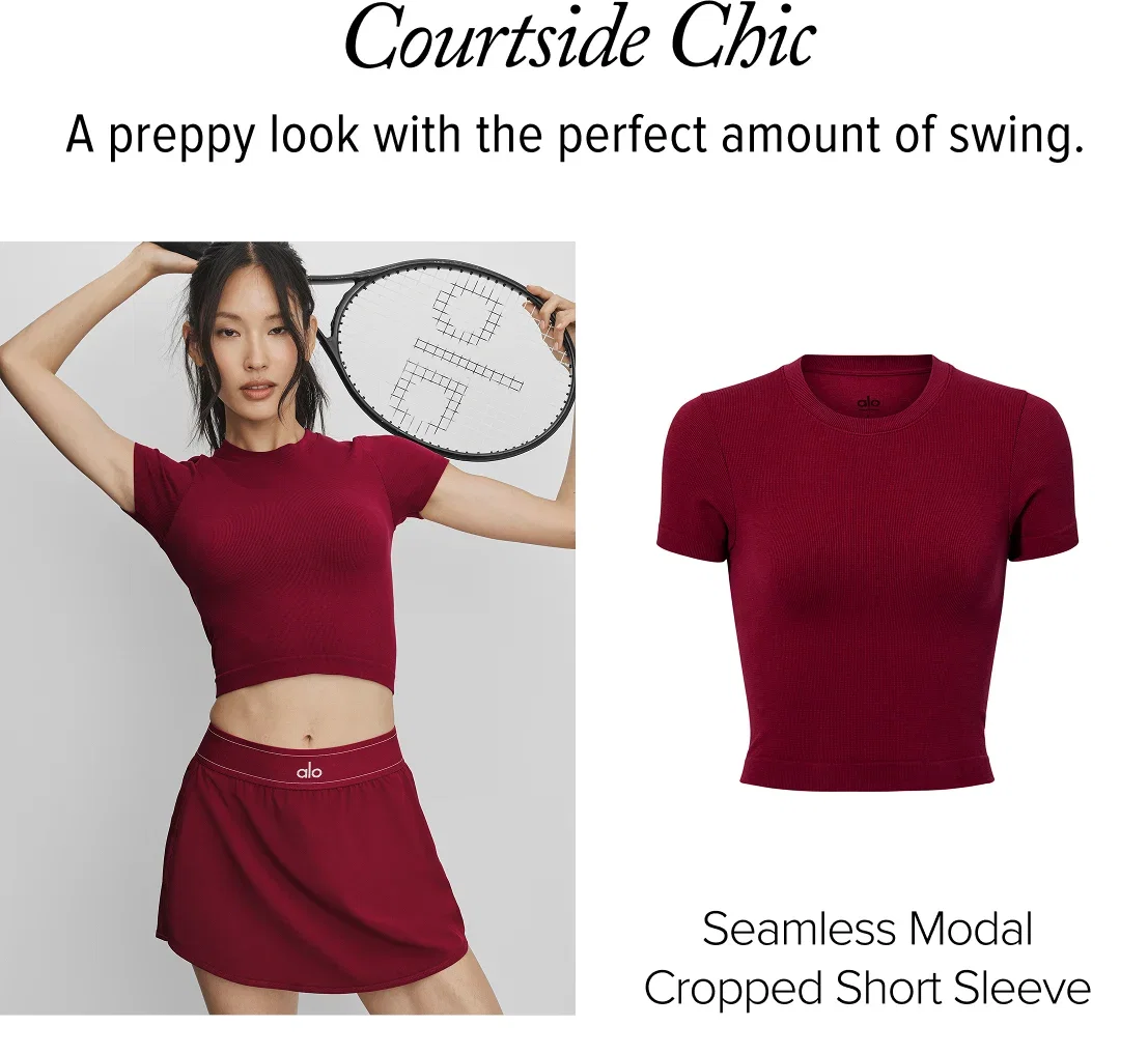 Courtside Chic. A preppy look with the perfect amount of swing. Seamless Modal Cropped Short Sleeve