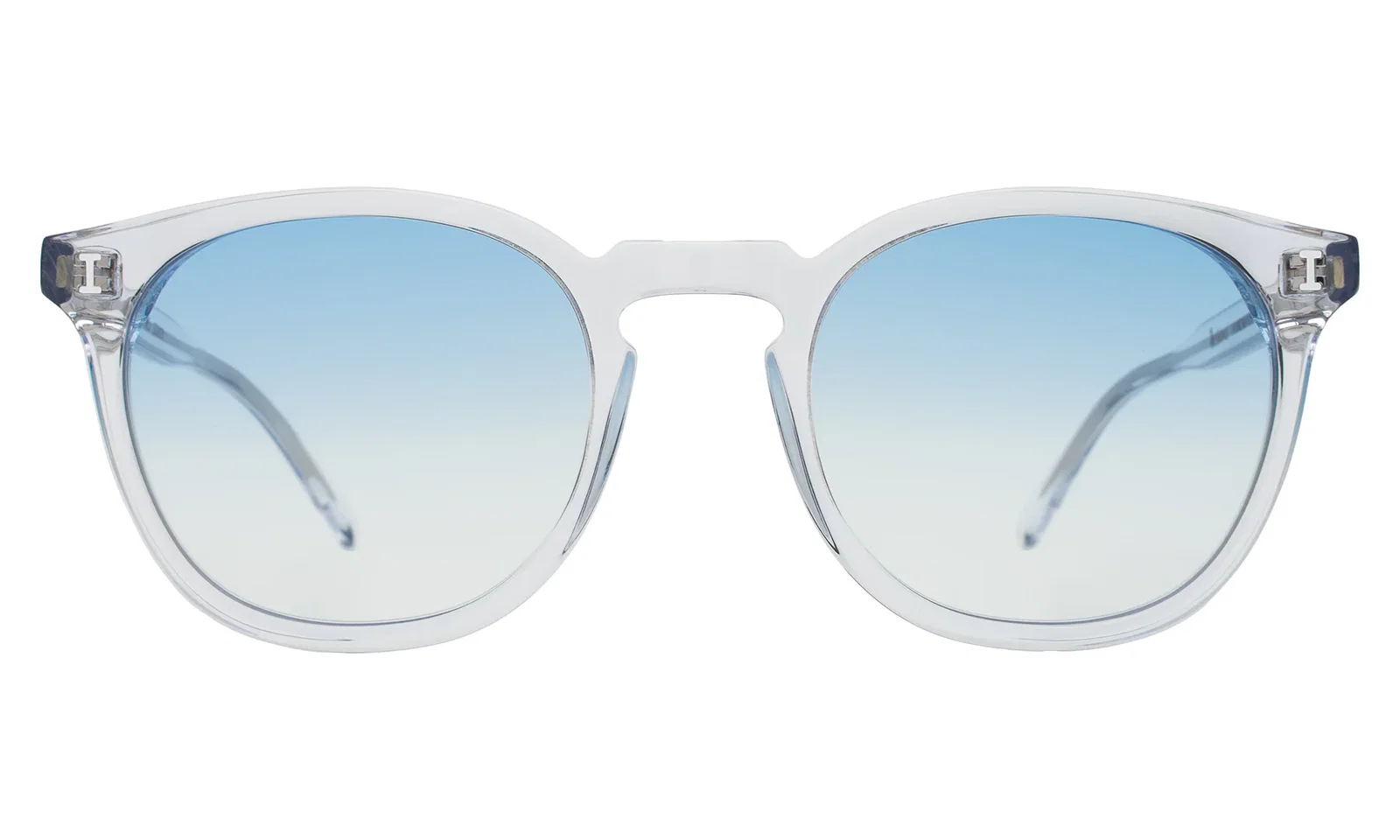 Clear square sunglasses with Blue Gradient lenses